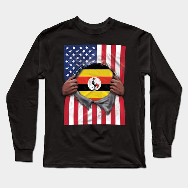 Uganda Flag American Flag Ripped - Gift for Ugandan From Uganda Long Sleeve T-Shirt by Country Flags